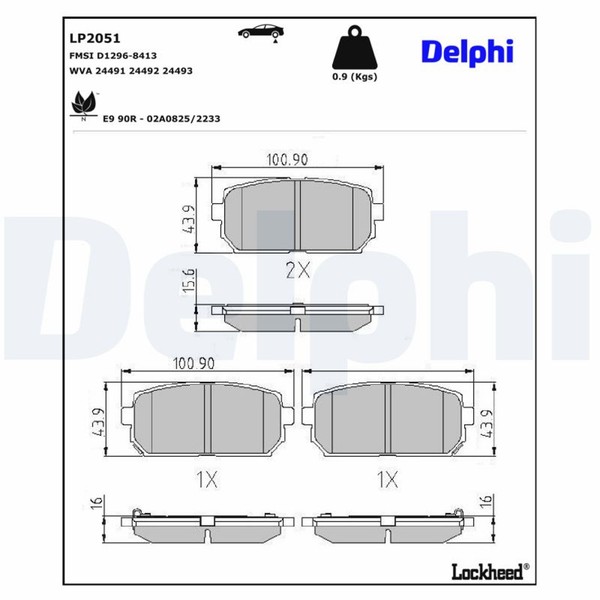 Bremsbelagsatz Scheibenbremse Delphi LP2051 FüR FJ Carens KIA UN 3 1 FC Crdi 110-image