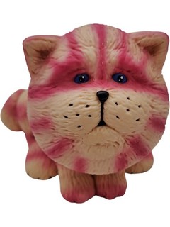 Striped Cat Figurine Ornament Pink Ceramic Collectible Decor 9cm T2870 SP30