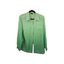 Notations Blouse 1X  Women's Long Sleeve Roll tab Button Up Blouse Green