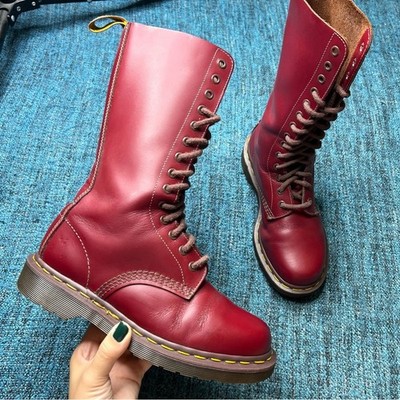 Vtg Dr. Martens Made in England 1914 Oxblood 14 Eyelet Boots Mens