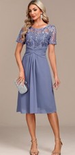 NEW Mother Of The Bride / Groom Dress Lace Bodice Dusty Blue XXL