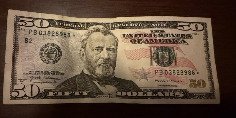 Circulated Star Note-  $50 Dollar Bill - 2017A Low Serial Number  PB03828988*