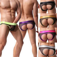 Sexy Men Mesh See Through Open Butt Jockstrap Underwear Breathable Bikini Briefs