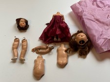 Lot Of Vintage Doll Parts And Pieces Including Dress Material