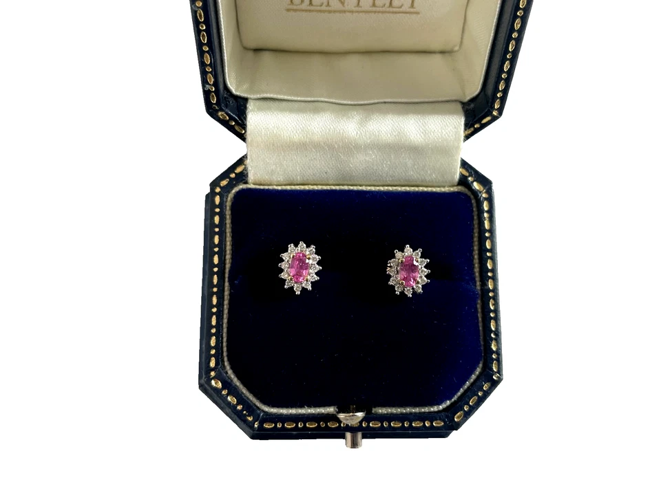 2004 Sapphire Earrings 9ct Gold Purple Pink Sapphire & Diamond Stud Earrings - Image 4 of 4