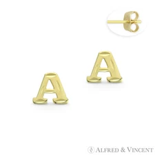 Initial Letter "A" Petite Baby Stud 14k Yellow Gold Stamping Push-Back Earrings