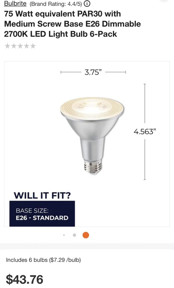 Bulbrite 6-pack 75 Watt equivalent PAR30 with Medium Screw Base E26 Dimmable - Image 2 of 4