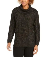 MSRP $80 Charter Club Petite Cable-Knit Sweater Black Size Petite Large