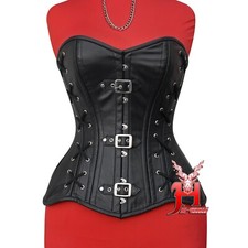Vollbrust Korsett Schwarz Leder Gothic Overbust Corsage Damen | Leather Corset