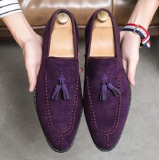 Mens British Pointy Toe Dress Business Slip On Tassels Wedding Shoes Purple New