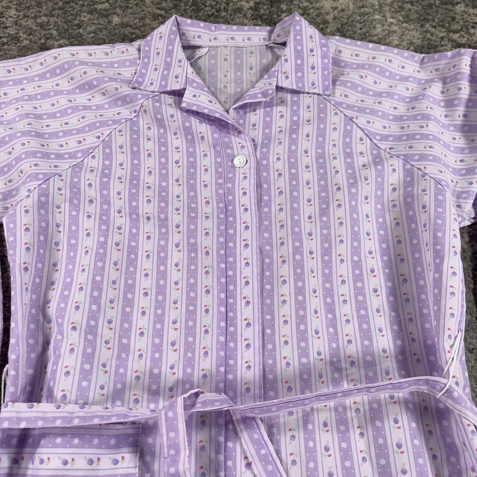 Vestido Vintage Mujer Pequeño S Púrpura Floral Rayas Midi Día Casa Salón Años 60 70 Foto 2 de 4