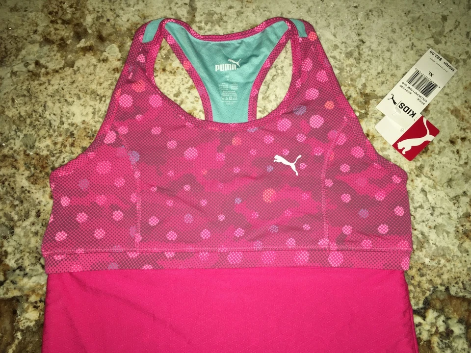 PUMA оптическая точка сетки спортивного тенниса обучение Майка новый молодежи девочек L XL - Изображение 3 из 4