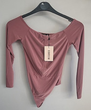 Missguided Womens Slinky of Shoulders Rose Bodysuit Size Uk 6 Long Sleeves