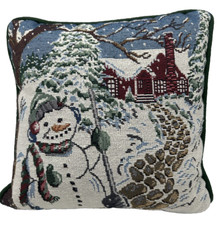 Snowman Tapestry Pillow 12" x 12" Christmas Winter Cabin