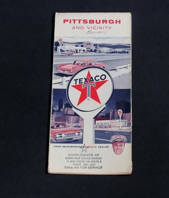 Vintage 1962 Texaco Pittsburgh and Vicinity Map