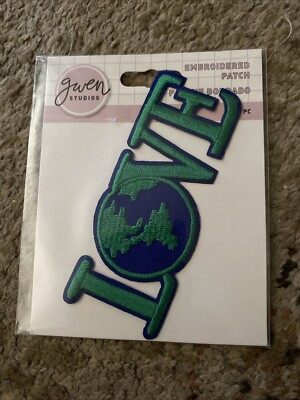 LOVE EARTH Iron on Patch Embroidered Patch Green and Blue 4'' x 1.5''