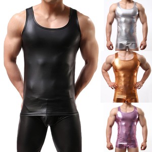Men-Spandex-Stretch-Sleeveless-Vest-Suits-Tank-Tops-Metallic-Shiny-Tee-Muscle