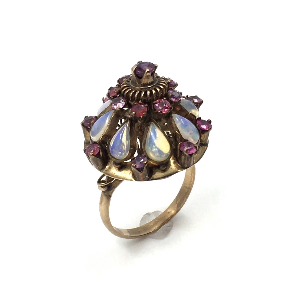 14kt Rotgold Ring 585 Gold Opal Damen Schmuck roter Topas Kuppel 17.5mm / 55