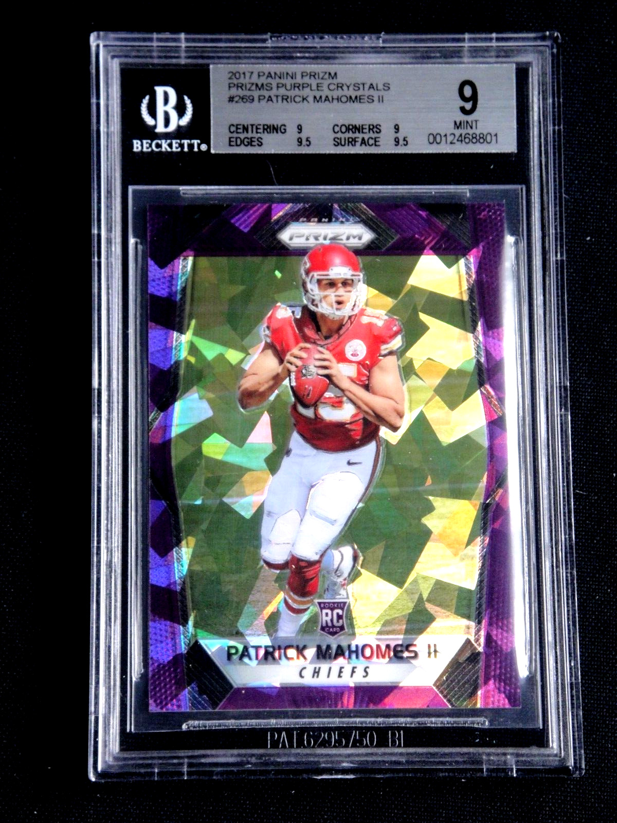 PATRICK MAHOMES 2017 PANINI PRIZM PURPLE CRYSTAL 32/75 #269 ROOKIE CARD BGS 9