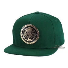 Mexican Mexico Hat Federal Metallic Gold Logo Snapback Flat Bill Baseball Cap