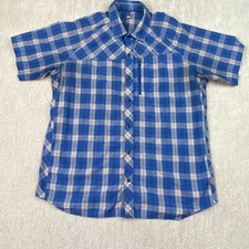REI Shirt Mens Large Short Sleeve Blue Checks Pocket Hiking Outdoors Button Up