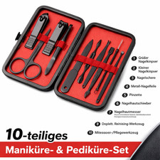 Nagelset Maniküre Pediküre Set 10 teilig Nagelschere Nagelzange Pinzette schwarz