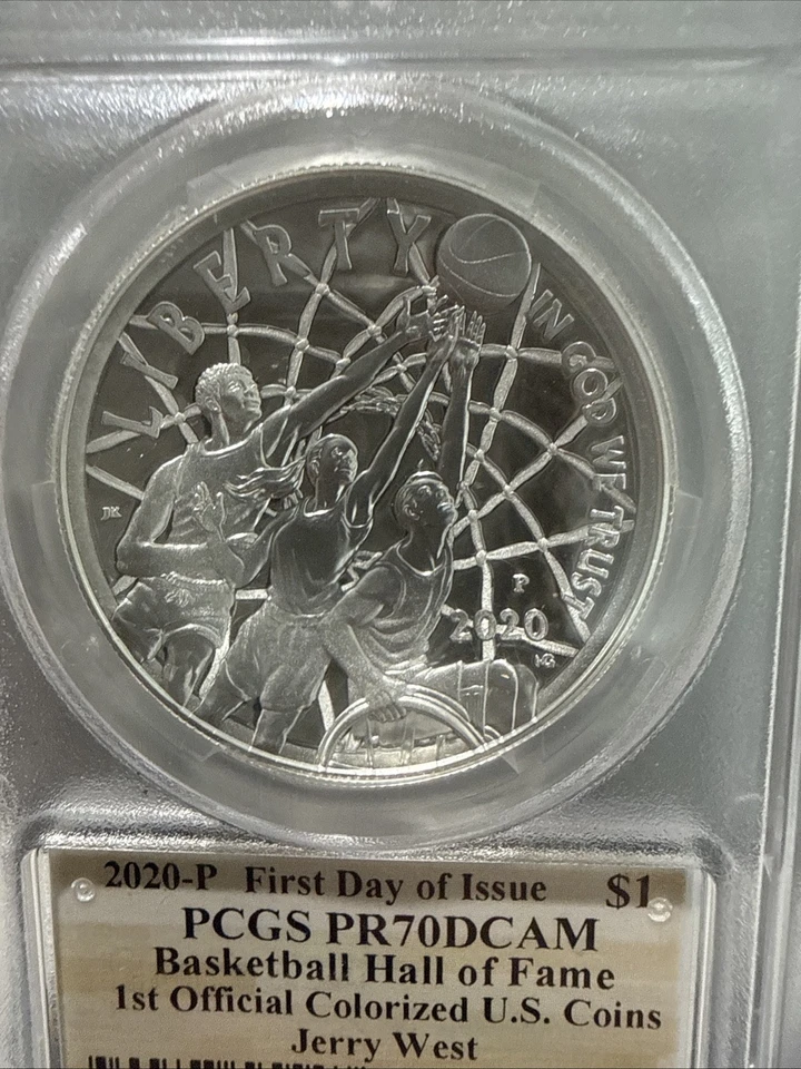 2020 P $1 PCGS PR70DCAM FDOI -Jerry West!! Colorized ! Basketball Hall Of Fame - Image 2 of 4