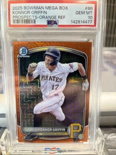 2025 Bowman Chrome Mega Mojo Konnor Griffin BCP-86 Orange Refractor #/25 PSA 10