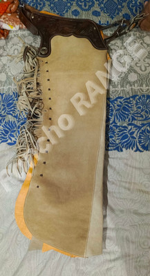 Horse Riding Chaps western Brown Leather Show Adult chap fringes