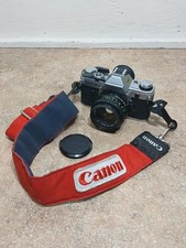 Canon AE-1 35mm SLR Film Camera Silver Body FD 50mm f1.8 Lens Cover Strap Japan