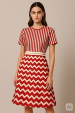 Stella McCartney Resort 2014 Red Stripe Chevron Moire Jacquard Dress Rare US 10