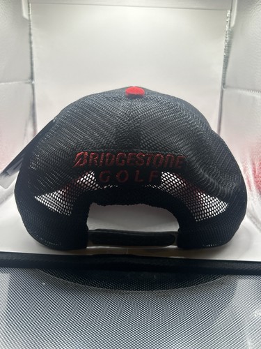 Bridgestone Golf Hat Stretch Trucker Black Red Snapback Cap NWT - Picture 2 of 5