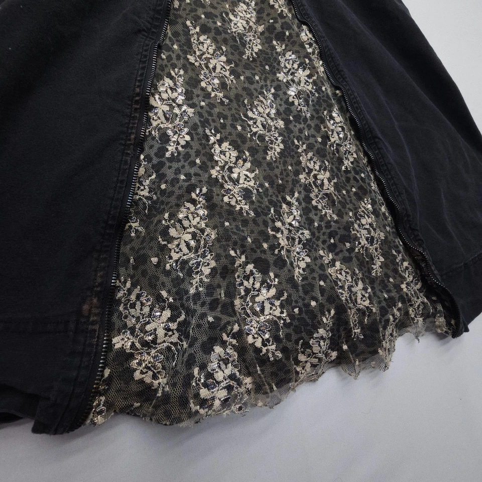 Vtg Lip Service Maxi Skirt Size Medium Gothic Zip Floral Lace Metallic Silver - Image 4 of 4