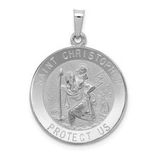 14k White Gold Saint Christopher Medal Pendant Pendant Perfect Gift for Her