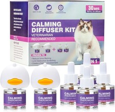 Cat Calming Pheromone KIT of 4 Diffuser /2 Charging Plugs Relieve Anxiety Stress