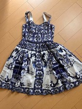 Dolce & Gabbana Sleeveless Dress Size 50 White Blue Floral Tile Pattern From JP