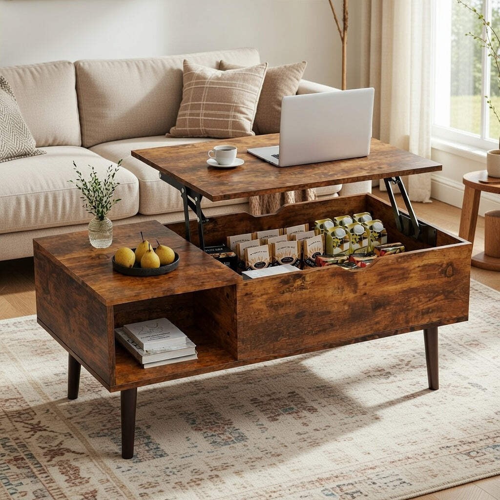 Lift Top Coffee Table with Storage, Wooden Living Room Center Table