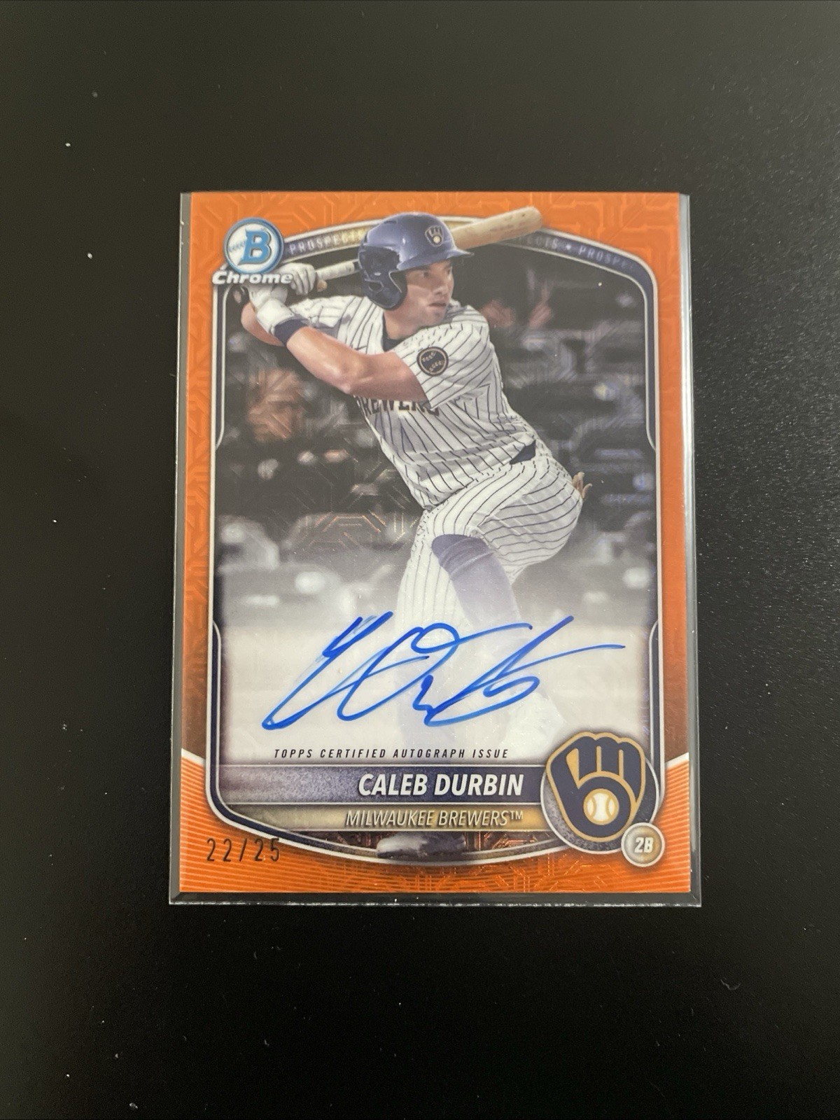 2025 Bowman Chrome Orange Mega Mojo Refractor Caleb Durbin Auto Brewers /25