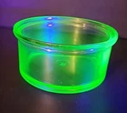 VTG Hazel Atlas Uranium Vaseline Refrigerator Dish Round Glass Green Bowl 3”x5”