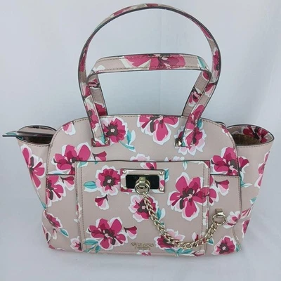 [Buen estado] Bolso de mano GUESS patrón floral bolso de mano cadena dorada - Imagen 1 de 4