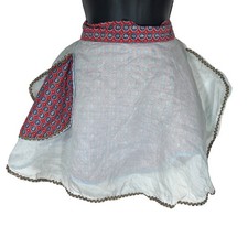 1960s Sheer Half Apron, Reversible Red White Blue Tie Back Hostess Vintage Retro