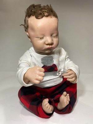 Vintage Reborn Baby Doll Realistic Sleeping Infant Boy Doll Needs Restoration