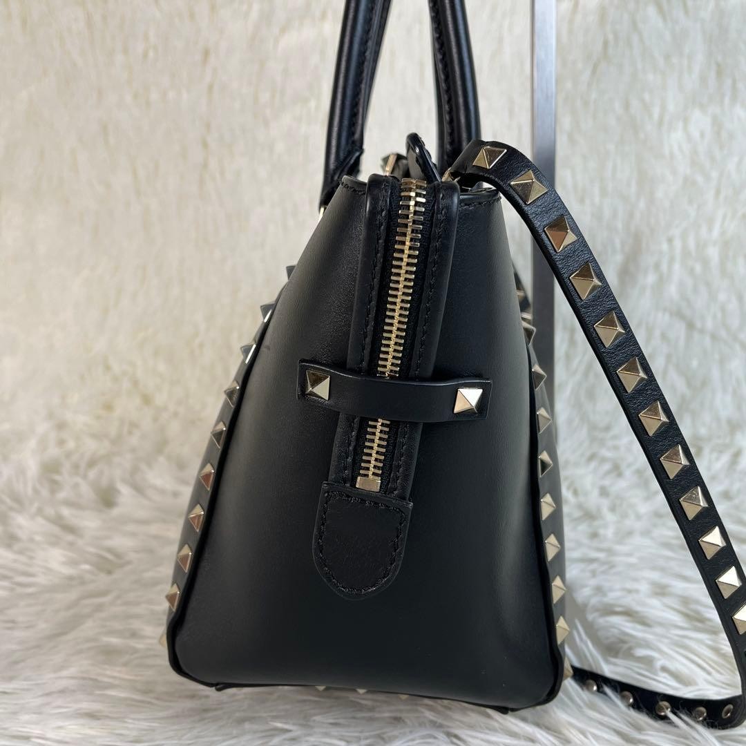 Valentino Garavani Rockstud 2Way Leather Handbag Black, B Grade Japan thumbnail 4