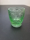 FEDERAL GLASS GREEN DEPRESSION GEORGIAN LOVE BIRDS FLAT TUMBLER 3” GLOW