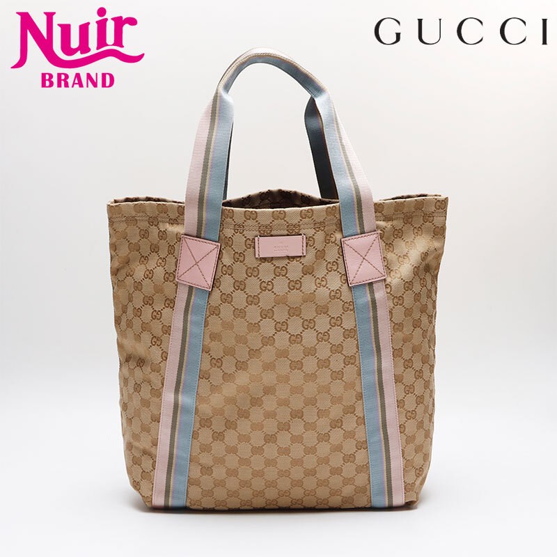 GUCCI GG canvas tote bag in beige with leather trim