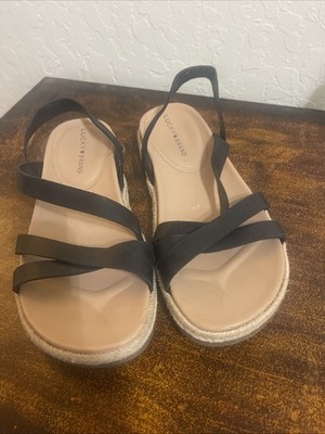 Lucky Brand Womens Daedil Sandal Size 8M Black Leather Upper Espadrille Slip On