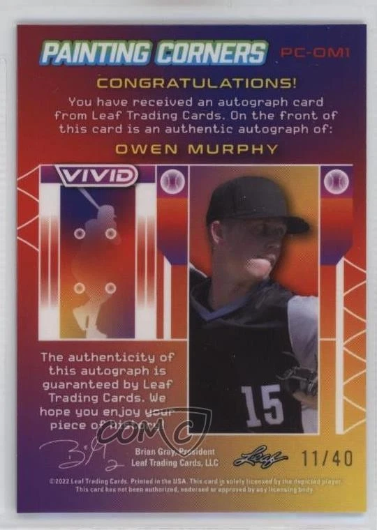 2022 Leaf Vivid Painting Corners Gray /40 Owen Murphy #PC-OM1 Auto - Image 2 of 2