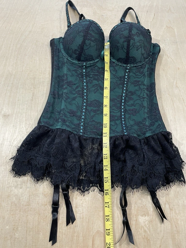 Baci Lencería Bustier Corsé Liguero Negro Encaje Verde Talla M 4-6 Foto 2 de 4