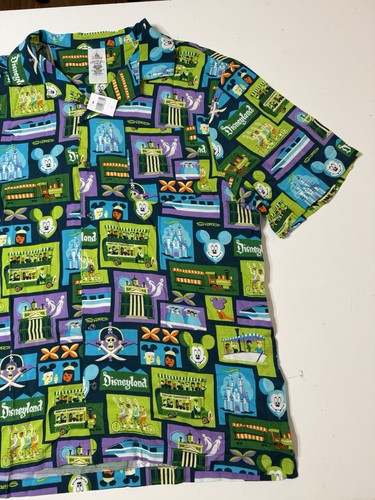 NEW Disney Shirt Adult Large Green Shag Disneyland Mickey Mouse Button Up Parks - Picture 4 of 8