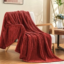 Super Soft Cozy Plush Flannel Fleece Throw Blanket Burgundy 50x60 Inch